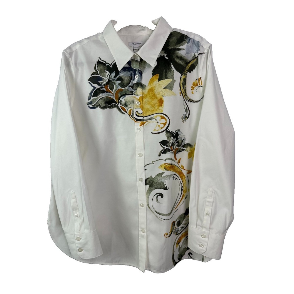 Chico's No Iron Placed Floral Button Down Shirt Blouse NWT Sz 3/US 16 XL Cotton